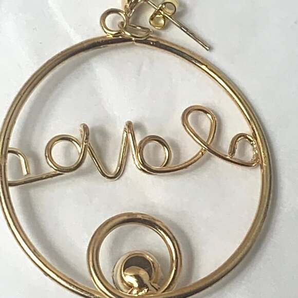 D' Bello Gold Tone LOVE Rhinestone Hoop Earrings - Picture 4 of 6